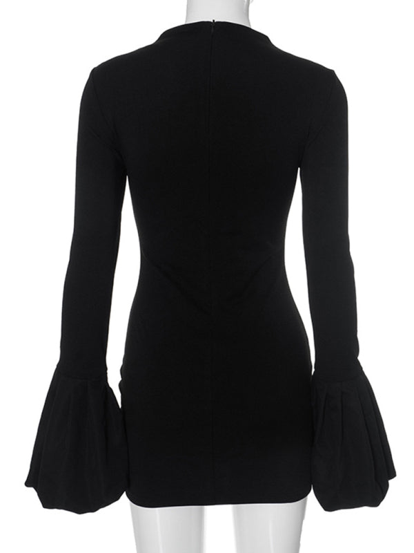 Women's round neck long sleeve puff sleeve dress-TOPS / DRESSES-[Adult]-[Female]-2022 Online Blue Zone Planet