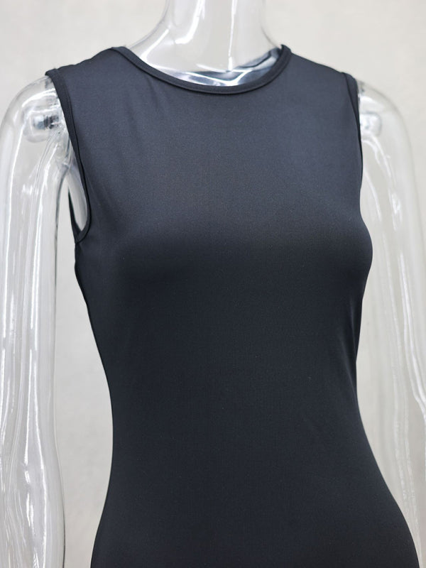 New Fashion Round Neck Sleeveless Colorblock Hollow Embroidery A-Line Long Dress-TOPS / DRESSES-[Adult]-[Female]-2022 Online Blue Zone Planet