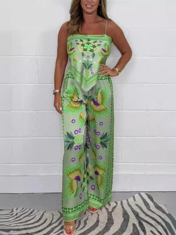 New Fashion Casual Sexy Suspender Printed Loose Women's Trousers Set-[Adult]-[Female]-2022 Online Blue Zone Planet