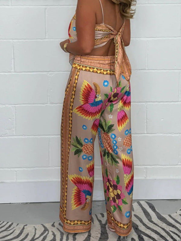 New Fashion Casual Sexy Suspender Printed Loose Women's Trousers Set-[Adult]-[Female]-2022 Online Blue Zone Planet