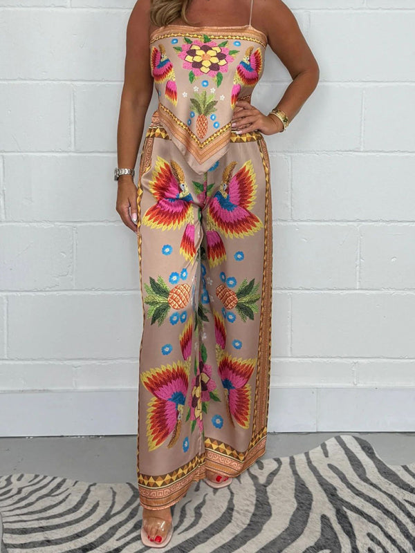 New Fashion Casual Sexy Suspender Printed Loose Women's Trousers Set-[Adult]-[Female]-2022 Online Blue Zone Planet
