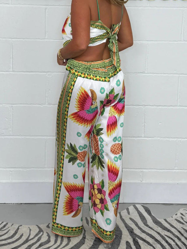 New Fashion Casual Sexy Suspender Printed Loose Women's Trousers Set-[Adult]-[Female]-2022 Online Blue Zone Planet