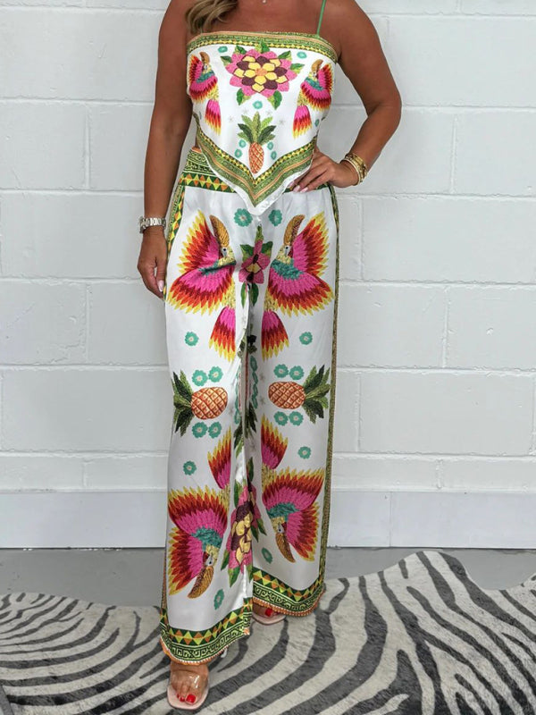 New Fashion Casual Sexy Suspender Printed Loose Women's Trousers Set-[Adult]-[Female]-2022 Online Blue Zone Planet