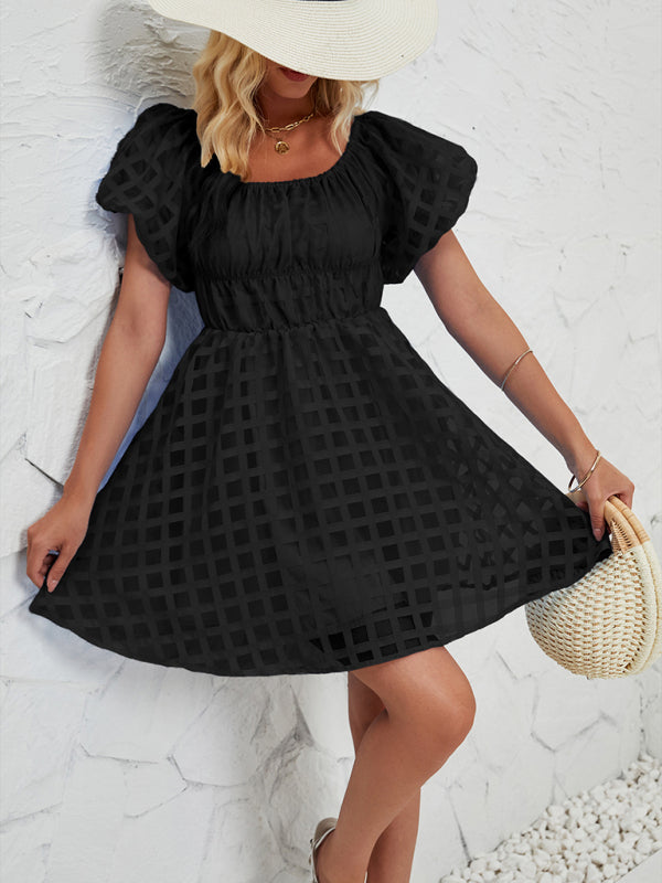 Ladies new fashion one shoulder lantern sleeve sexy backless dress-TOPS / DRESSES-[Adult]-[Female]-2022 Online Blue Zone Planet