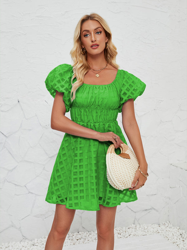 Ladies new fashion one shoulder lantern sleeve sexy backless dress-TOPS / DRESSES-[Adult]-[Female]-Green-S-2022 Online Blue Zone Planet