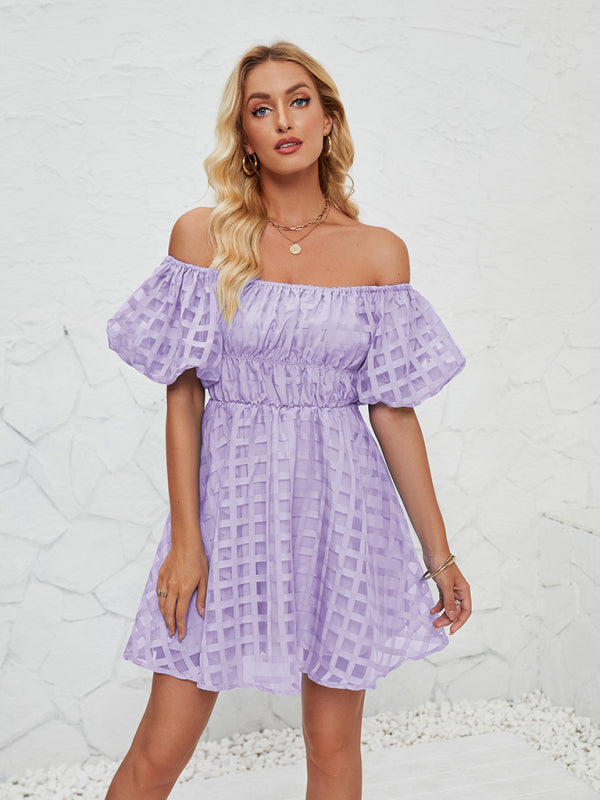 Ladies new fashion one shoulder lantern sleeve sexy backless dress-TOPS / DRESSES-[Adult]-[Female]-Lavender-S-2022 Online Blue Zone Planet