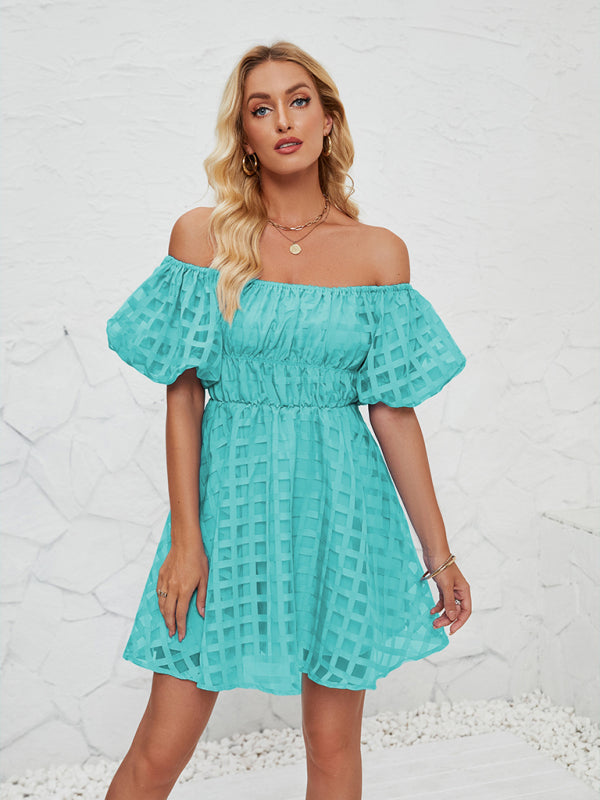 Ladies new fashion one shoulder lantern sleeve sexy backless dress-TOPS / DRESSES-[Adult]-[Female]-Spearmint viridis-S-2022 Online Blue Zone Planet