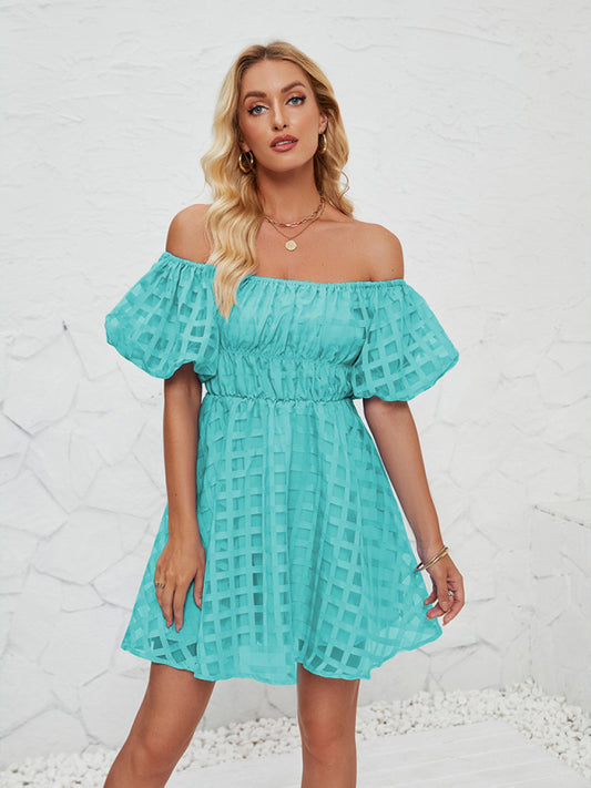 Ladies new fashion one shoulder lantern sleeve sexy backless dress-TOPS / DRESSES-[Adult]-[Female]-Spearmint viridis-S-2022 Online Blue Zone Planet