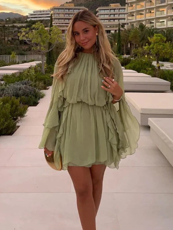 New Fashion Layered Ruffle Dress-TOPS / DRESSES-[Adult]-[Female]-Green-S-2022 Online Blue Zone Planet