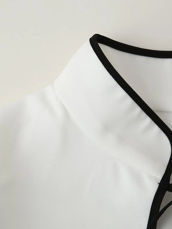 New Fashion Long Sleeve Stand Collar Tie Dress-TOPS / DRESSES-[Adult]-[Female]-2022 Online Blue Zone Planet