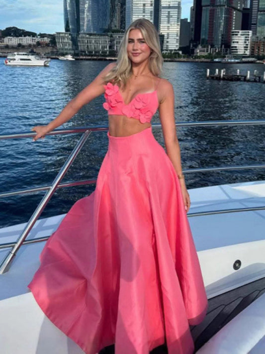 Holiday dress solid color tube top camisole top high waist swing skirt suit-TOPS / DRESSES-[Adult]-[Female]-Pink-S-2022 Online Blue Zone Planet