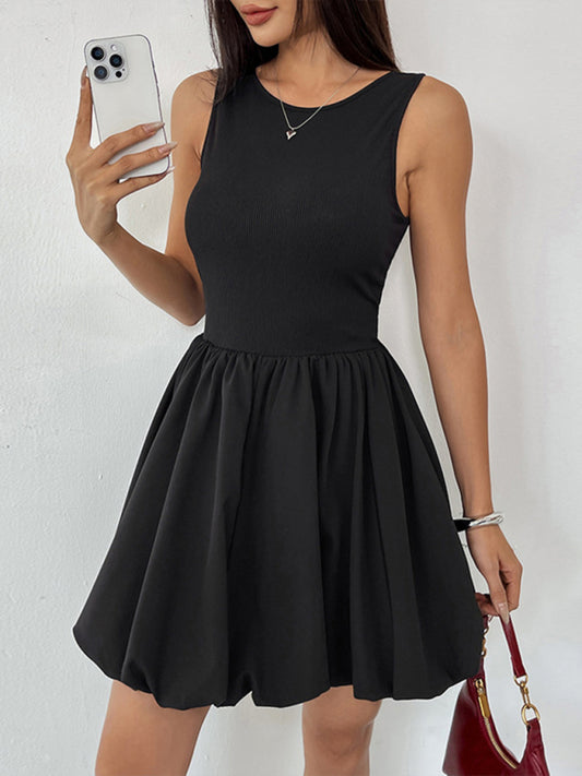 New Sleeveless Floral Miniskirt Vest Dress-[Adult]-[Female]-Black-S-2022 Online Blue Zone Planet