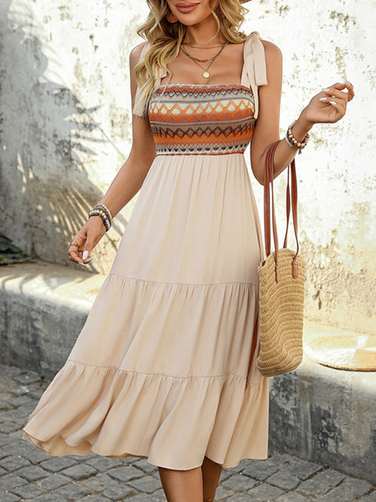 New style suspender skirt A-line stitching ethnic style dress-[Adult]-[Female]-Cracker khaki-S-2022 Online Blue Zone Planet