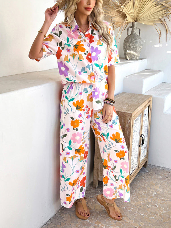 Bohemian Vacation Sun Print Jacket Wide Pants Set-[Adult]-[Female]-2022 Online Blue Zone Planet