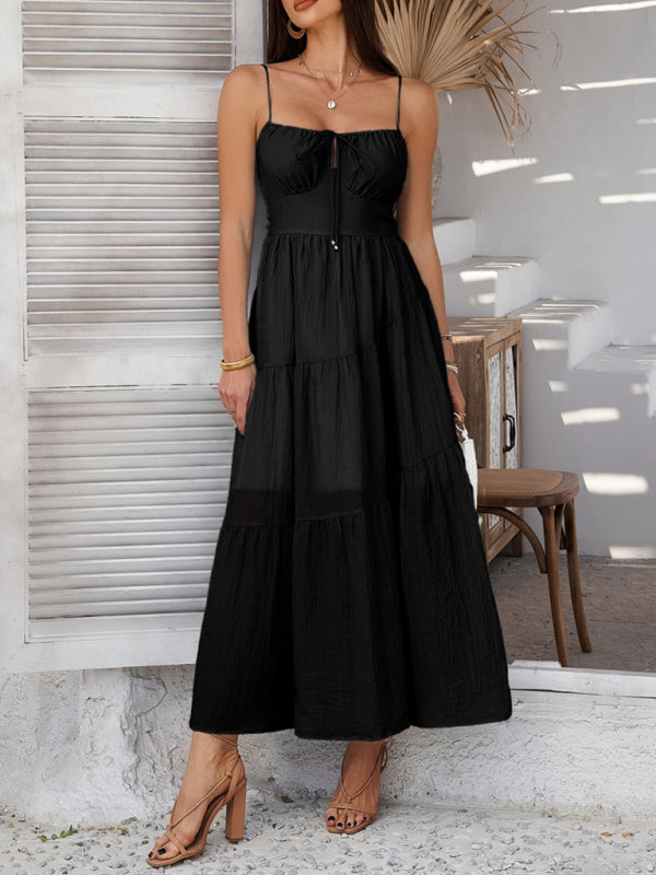 Solid Color Empire Waist Strappy Maxi Prom Dress