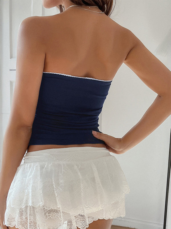 Y2K Sexy Slim Fit Navel-Exposed Solid Color Tube Top-[Adult]-[Female]-2022 Online Blue Zone Planet