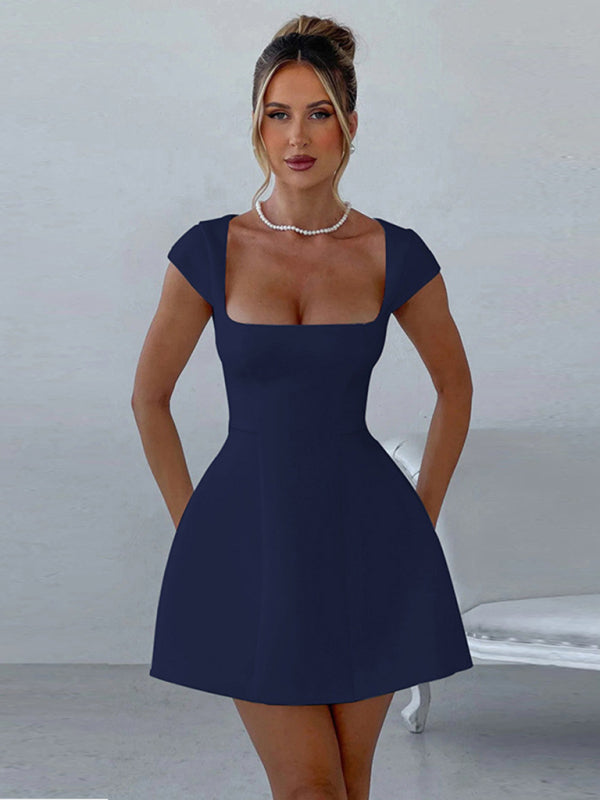 Short Sleeve Square Neck Vest A-Line Dress-[Adult]-[Female]-Champlain color-XS-2022 Online Blue Zone Planet