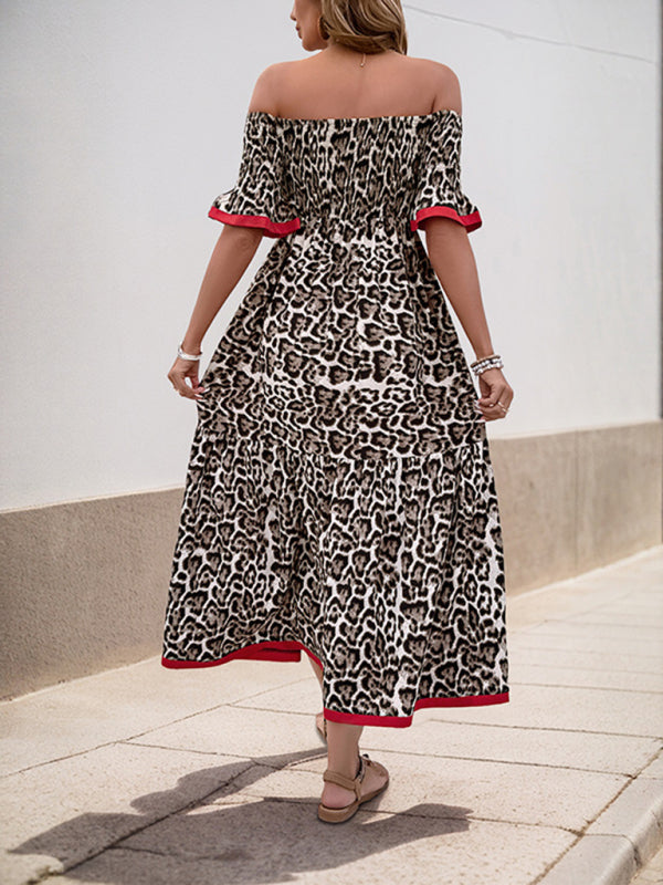 Leopard print dress with ruffled sleeves and boat neckline-[Adult]-[Female]-2022 Online Blue Zone Planet