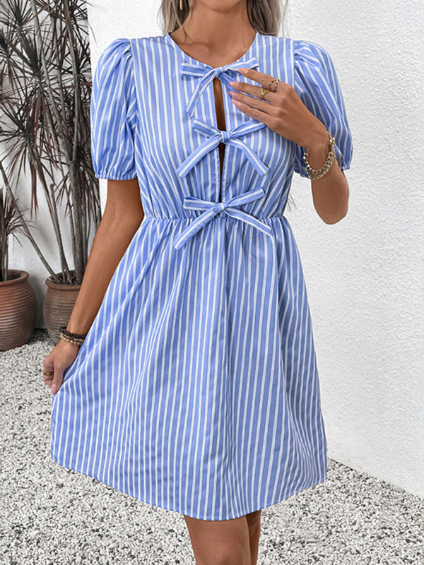 Round Neck Bow Tie Dress-[Adult]-[Female]-2022 Online Blue Zone Planet