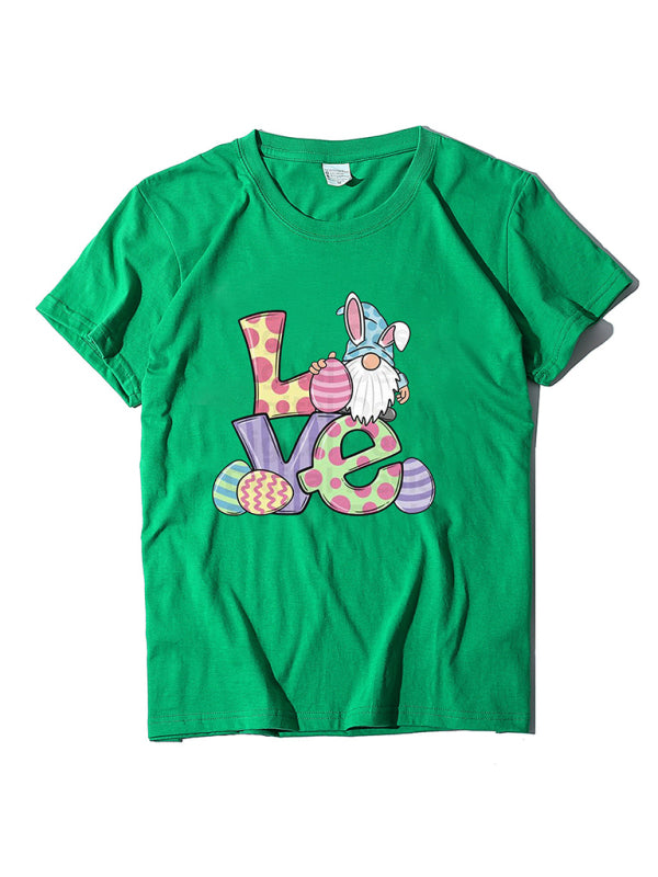 Love Easter pattern round neck short sleeve T-shirt-[Adult]-[Female]-Green-S-2022 Online Blue Zone Planet