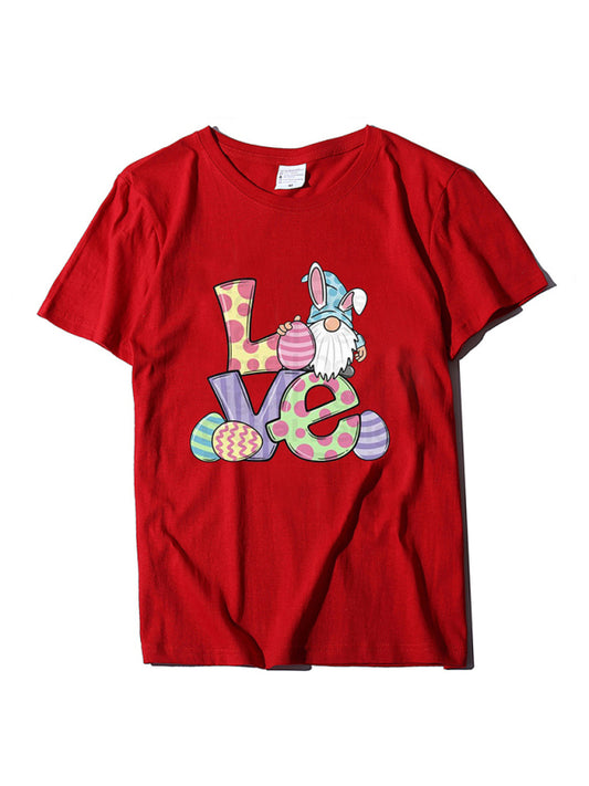 Love Easter pattern round neck short sleeve T-shirt-[Adult]-[Female]-Red-S-2022 Online Blue Zone Planet