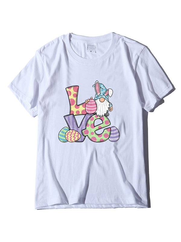 Love Easter pattern round neck short sleeve T-shirt-[Adult]-[Female]-White-S-2022 Online Blue Zone Planet