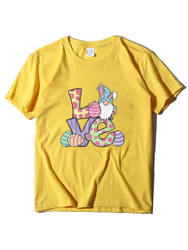Love Easter pattern round neck short sleeve T-shirt-[Adult]-[Female]-Yellow-S-2022 Online Blue Zone Planet