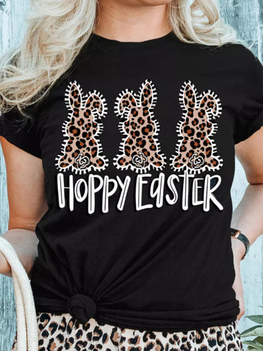New Leopard Easter Women's Bunny Print Tops T-Shirt-[Adult]-[Female]-Black-XS-2022 Online Blue Zone Planet