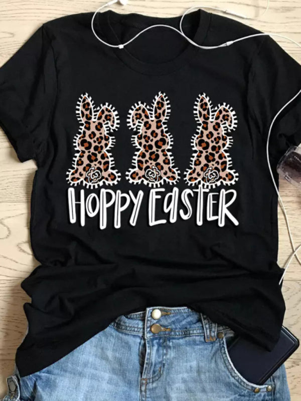 New Leopard Easter Women's Bunny Print Tops T-Shirt-[Adult]-[Female]-2022 Online Blue Zone Planet