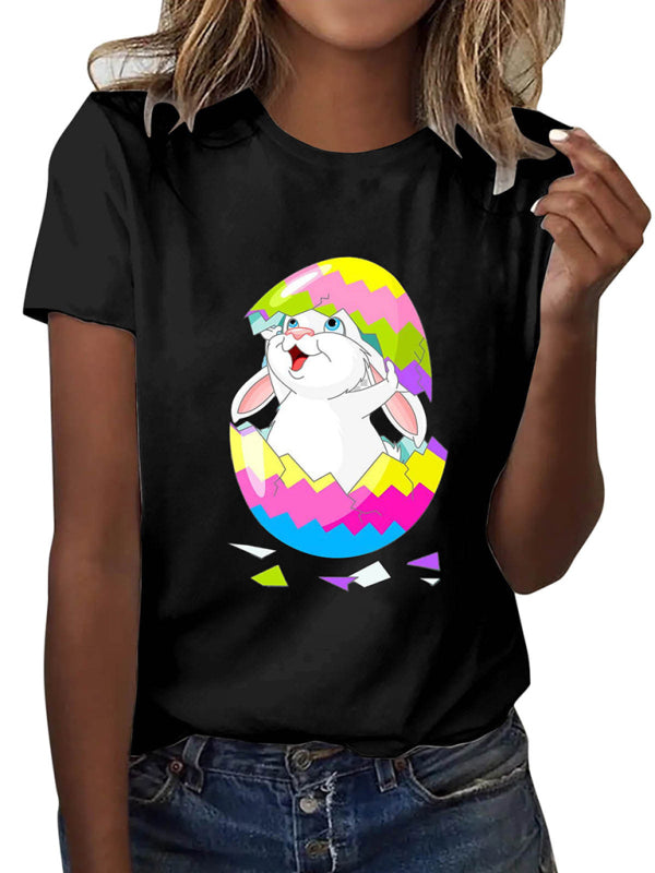Easter cartoon print short-sleeved T-shirt-[Adult]-[Female]-2022 Online Blue Zone Planet