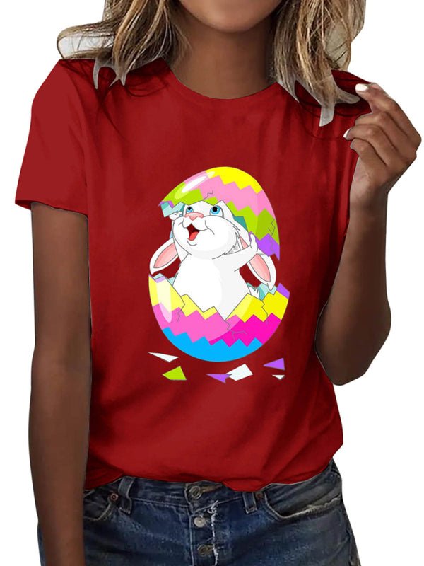Easter cartoon print short-sleeved T-shirt-[Adult]-[Female]-2022 Online Blue Zone Planet
