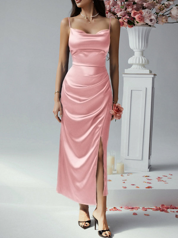 Tina's solid color strappy evening gown midi dress-[Adult]-[Female]-Pink-S-2022 Online Blue Zone Planet