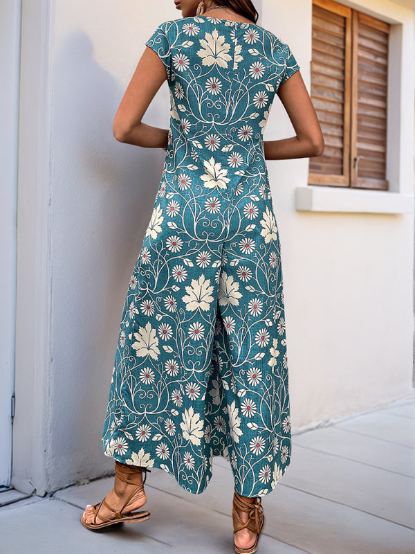 Bella's Floral Print Wide-leg Jumpsuit-[Adult]-[Female]-2022 Online Blue Zone Planet