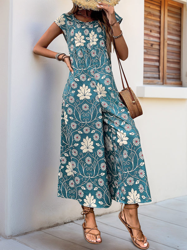 Bella's Floral Print Wide-leg Jumpsuit-[Adult]-[Female]-2022 Online Blue Zone Planet