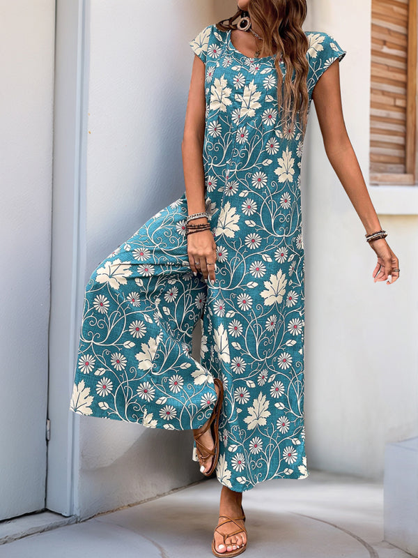 Bella's Floral Print Wide-leg Jumpsuit-[Adult]-[Female]-2022 Online Blue Zone Planet