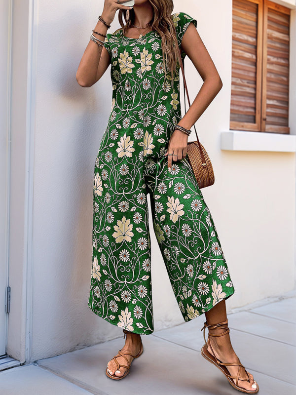 Bella's Floral Print Wide-leg Jumpsuit-[Adult]-[Female]-2022 Online Blue Zone Planet