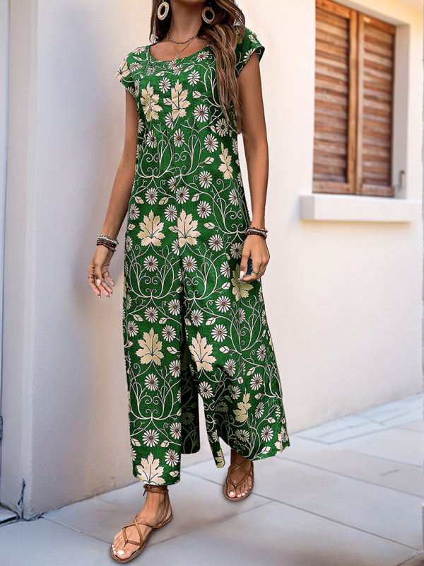Bella's Floral Print Wide-leg Jumpsuit-[Adult]-[Female]-2022 Online Blue Zone Planet