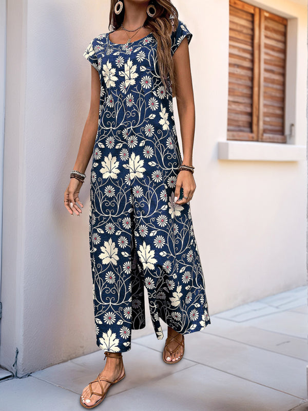 Bella's Floral Print Wide-leg Jumpsuit-[Adult]-[Female]-2022 Online Blue Zone Planet
