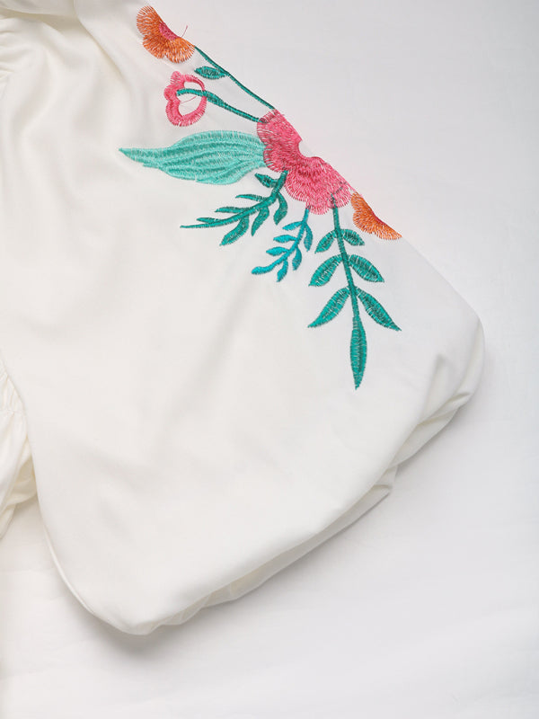 Embroidered Puff Sleeve Square Neck Blouse-[Adult]-[Female]-2022 Online Blue Zone Planet