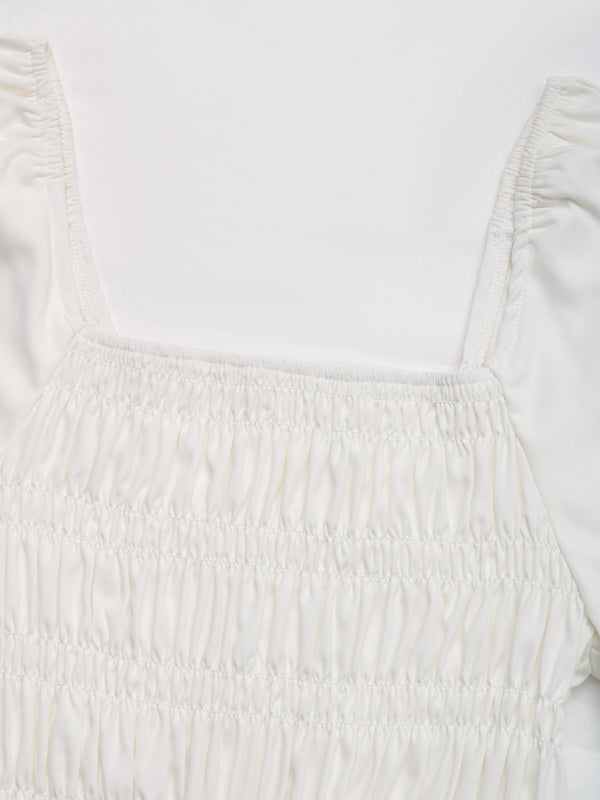 Embroidered Puff Sleeve Square Neck Blouse-[Adult]-[Female]-2022 Online Blue Zone Planet