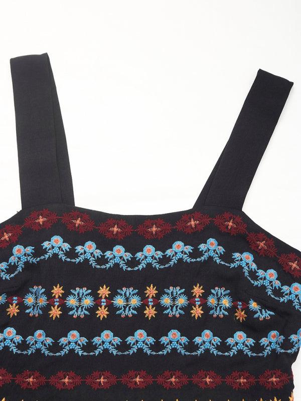 Boho Embroidered Sleeveless Strappy Maxi Dress-[Adult]-[Female]-2022 Online Blue Zone Planet