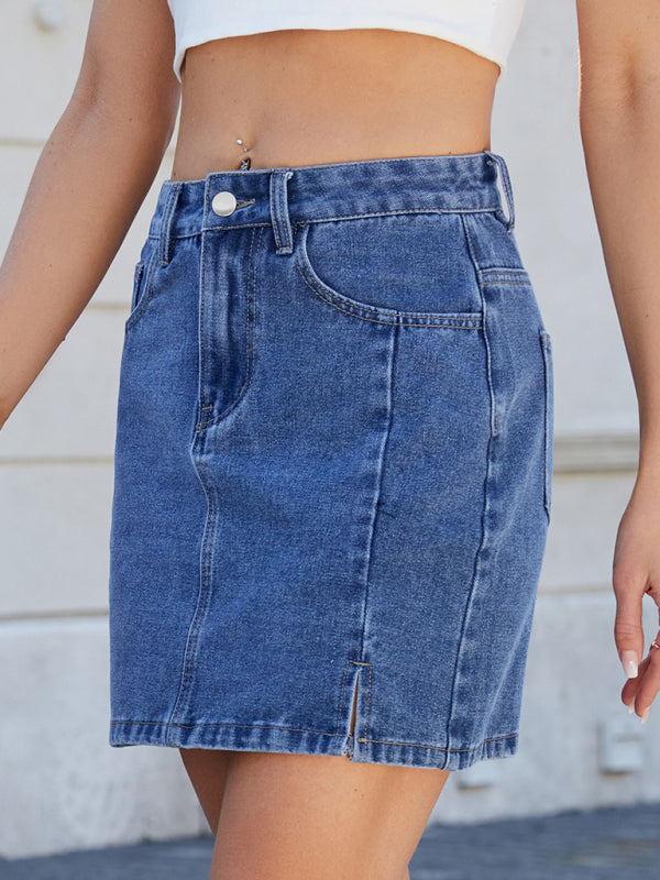 Fashionable slit denim hip skirt-[Adult]-[Female]-2022 Online Blue Zone Planet