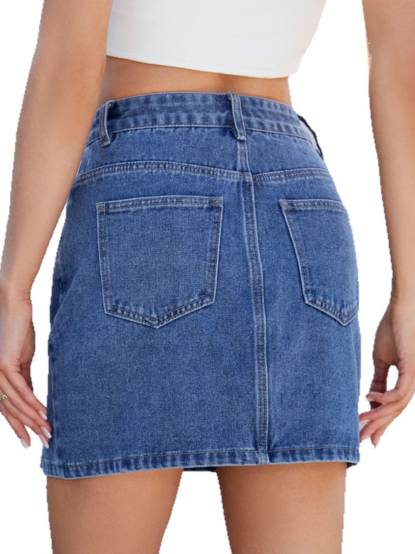 Fashionable slit denim hip skirt-[Adult]-[Female]-2022 Online Blue Zone Planet