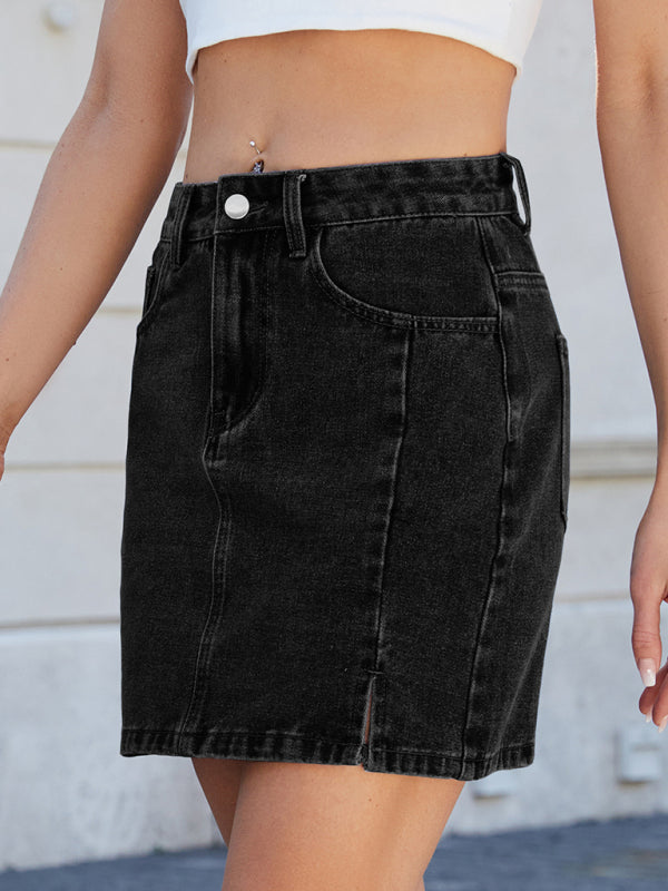 Fashionable slit denim hip skirt-[Adult]-[Female]-2022 Online Blue Zone Planet