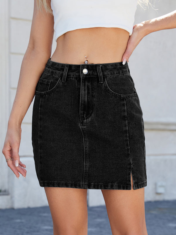 Fashionable slit denim hip skirt-[Adult]-[Female]-Black-S-2022 Online Blue Zone Planet