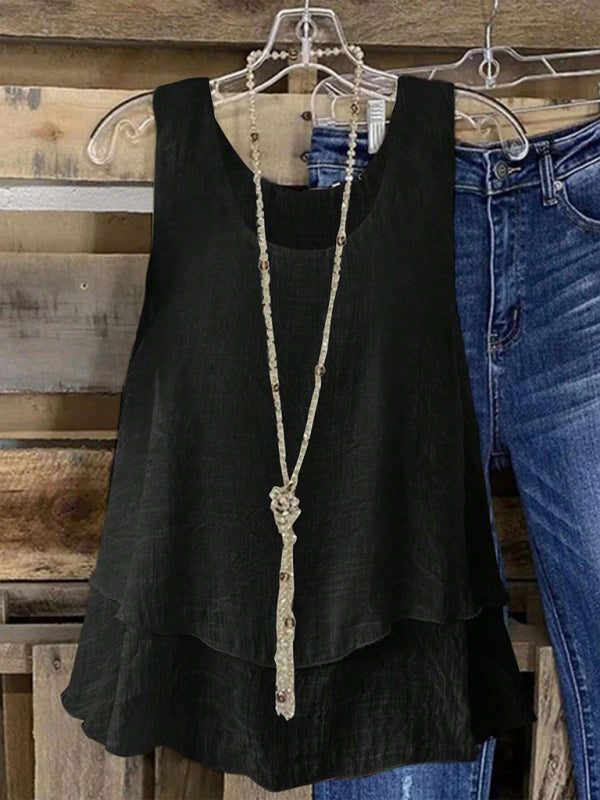 New vest tube top sling sleeveless double layer cake tail T-shirt top-[Adult]-[Female]-2022 Online Blue Zone Planet