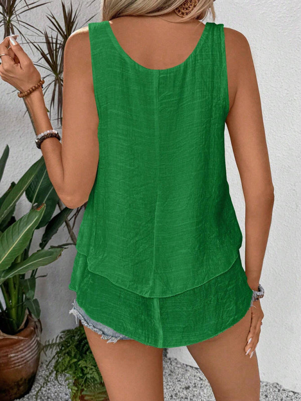 New vest tube top sling sleeveless double layer cake tail T-shirt top-[Adult]-[Female]-2022 Online Blue Zone Planet