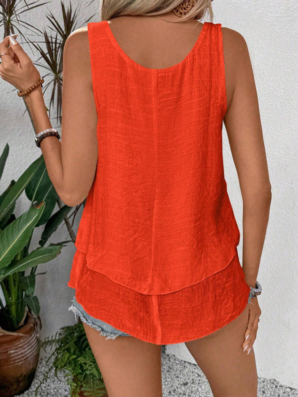 New vest tube top sling sleeveless double layer cake tail T-shirt top-[Adult]-[Female]-2022 Online Blue Zone Planet