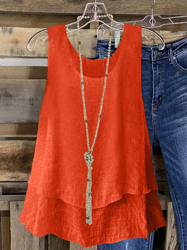 New vest tube top sling sleeveless double layer cake tail T-shirt top-[Adult]-[Female]-2022 Online Blue Zone Planet