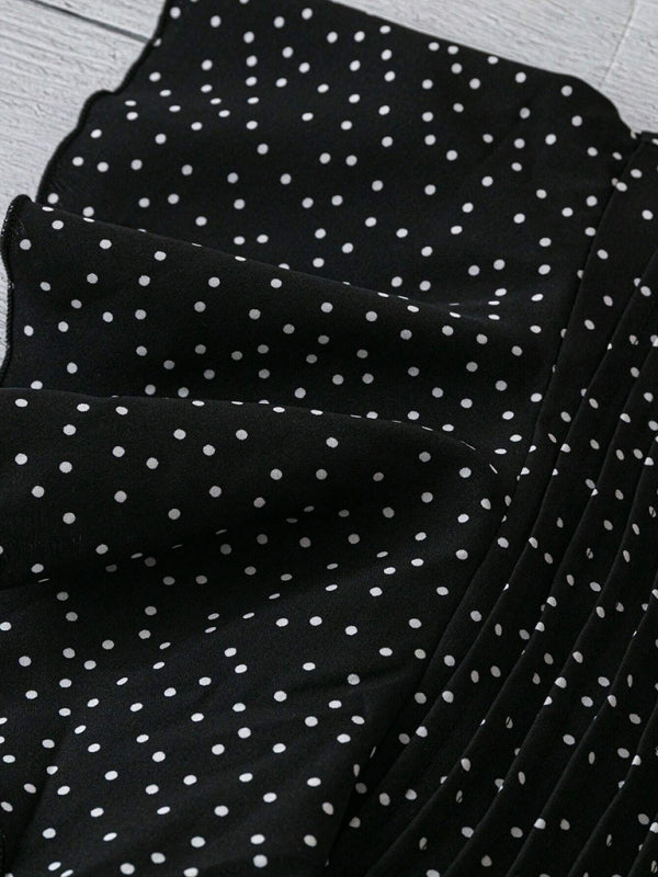 Princess sleeve V-neck polka dot loose button pleated top-[Adult]-[Female]-2022 Online Blue Zone Planet